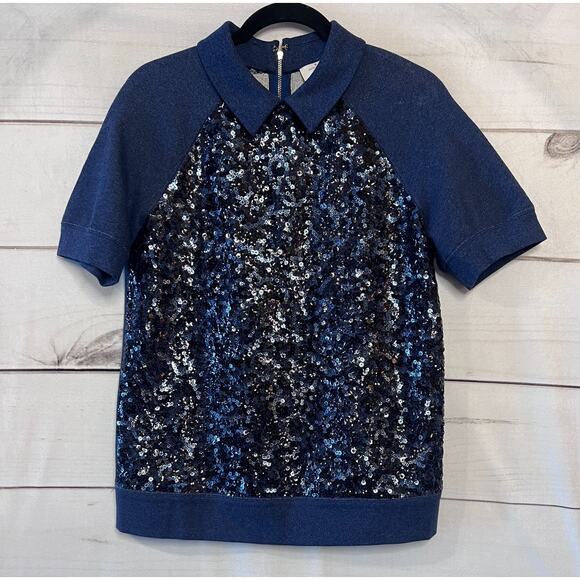 Kate Spade Blue Sequin Milo Sweatshirt Top Size Medium Fun Unique - Picture 1 of 7